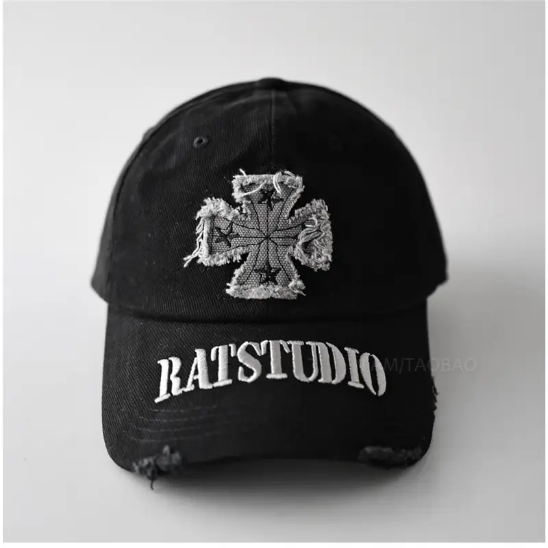 Black American Style Baseball Cap with Embroidered Cross Flower & "MASTUDIO" Text - Image 8