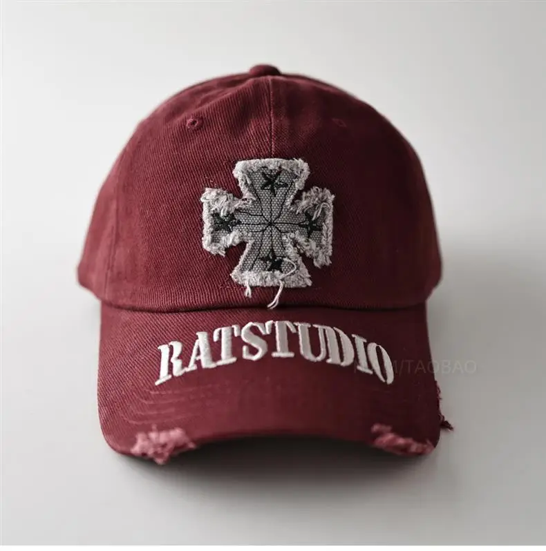 Black American Style Baseball Cap with Embroidered Cross Flower & "MASTUDIO" Text — feature 12