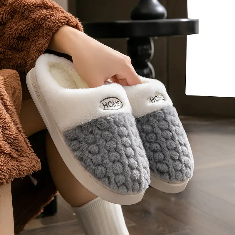 Autumn and Winter Furry Slippers for Home Indoor Use 2026 New Simple Plush Couple Warm Cotton Slippers Women's Style with Added Fleece