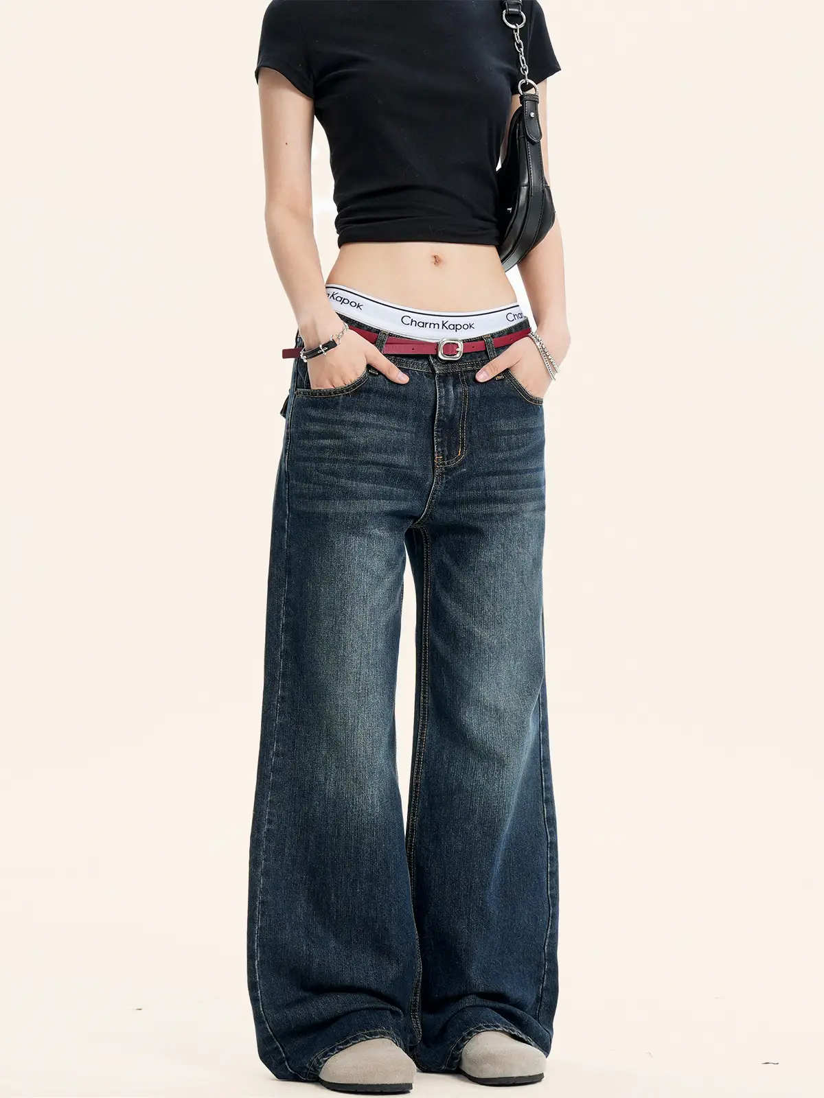 Yongfang American Retro Flared Jeans Dark Blue Men Women