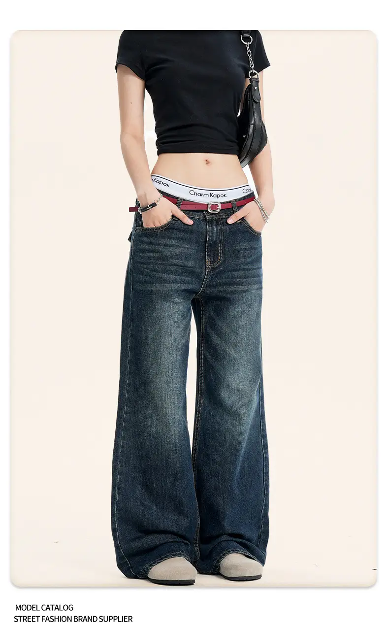 Yongfang American Retro Flared Jeans Dark Blue Men Women — feature 11