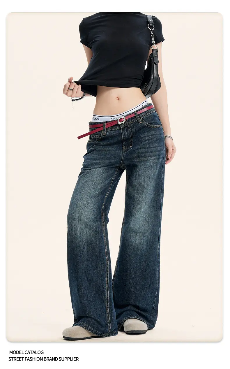 Yongfang American Retro Flared Jeans Dark Blue Men Women — feature 12