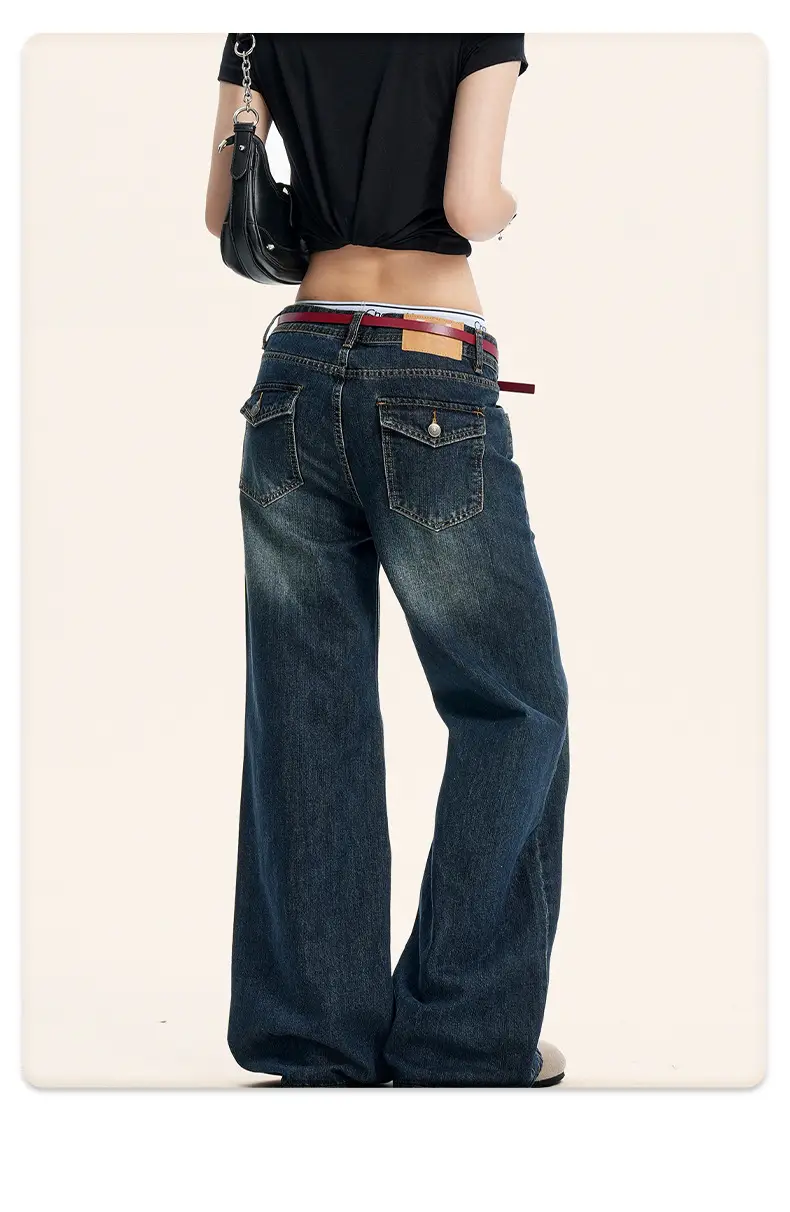 Yongfang American Retro Flared Jeans Dark Blue Men Women — feature 13