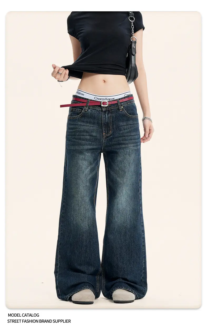 Yongfang American Retro Flared Jeans Dark Blue Men Women — feature 9
