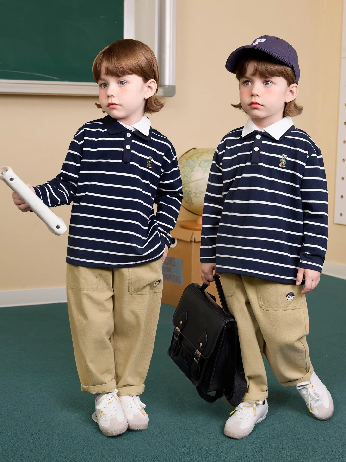 Boys' Striped Polo Shirt Long Sleeve Spring Outfit