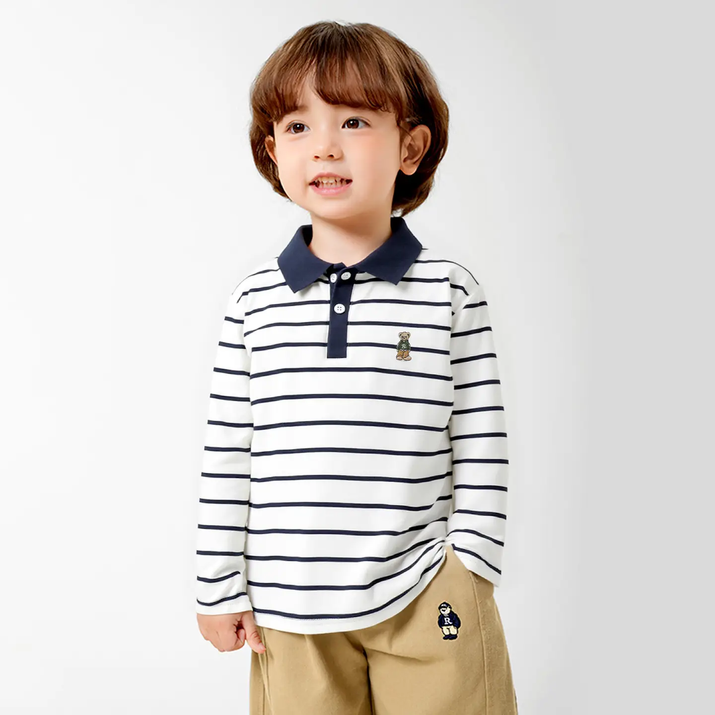 Boys' Striped Polo Shirt Long Sleeve Spring Outfit