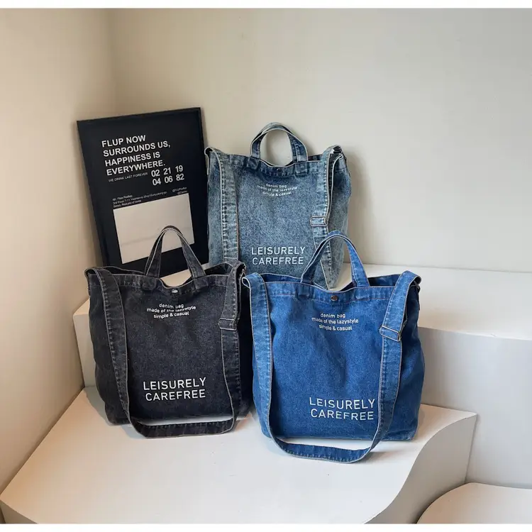 Denim Crossbody Bag Large Capacity Female Student Portable Tote — feature 1