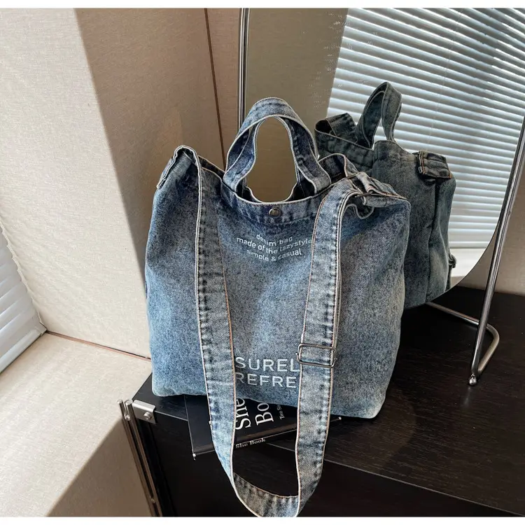Denim Crossbody Bag Large Capacity Female Student Portable Tote — feature 12