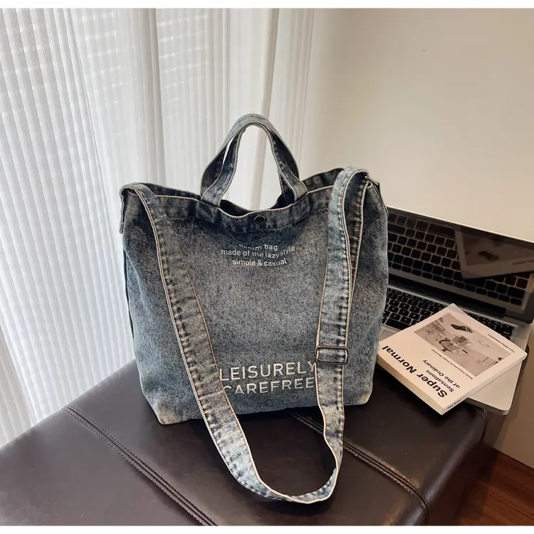 Denim Crossbody Bag Large Capacity Female Student Portable Tote — feature 13