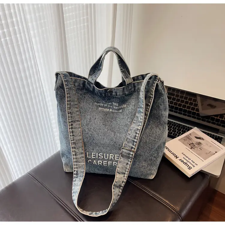 Denim Crossbody Bag Large Capacity Female Student Portable Tote — feature 14