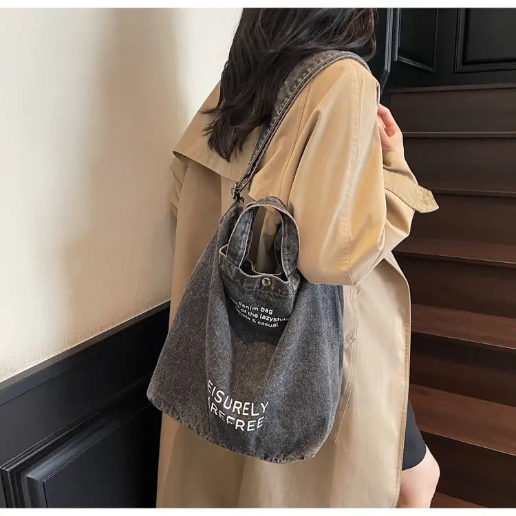 Denim Crossbody Bag Large Capacity Female Student Portable Tote — feature 17