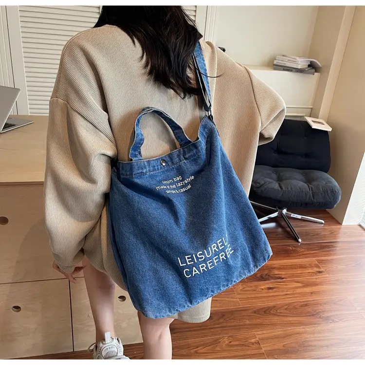 Denim Crossbody Bag Large Capacity Female Student Portable Tote — feature 22