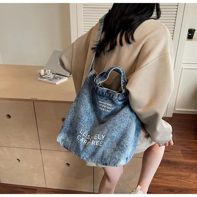 Denim Crossbody Bag Large Capacity Female Student Portable Tote — feature 25