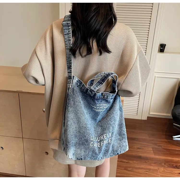 Denim Crossbody Bag Large Capacity Female Student Portable Tote — feature 26