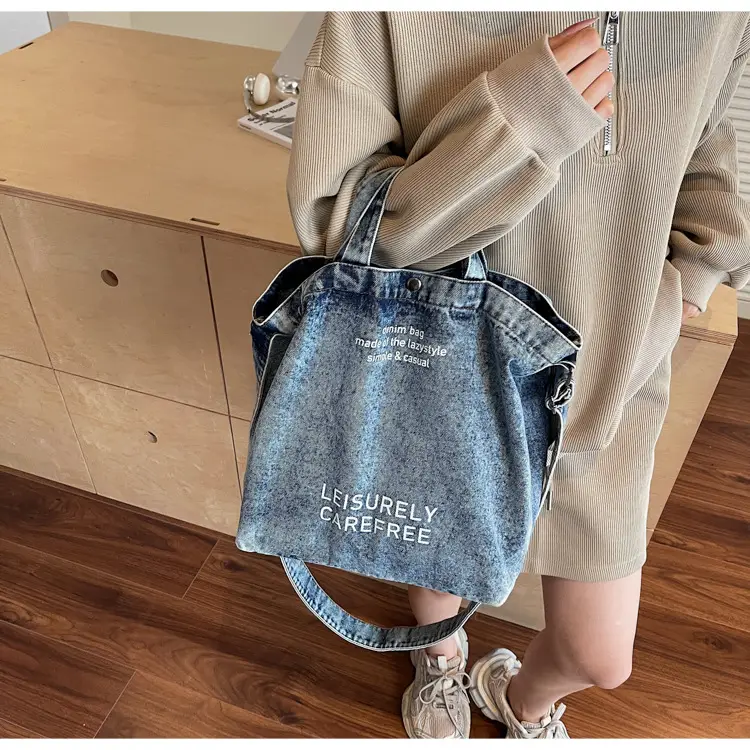 Denim Crossbody Bag Large Capacity Female Student Portable Tote — feature 27