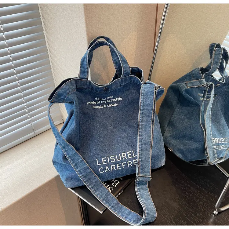 Denim Crossbody Bag Large Capacity Female Student Portable Tote - Image 3