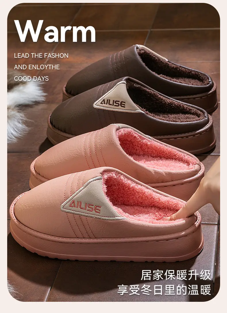 Women Cotton Slippers Pink Warm Indoor Winter — feature 3