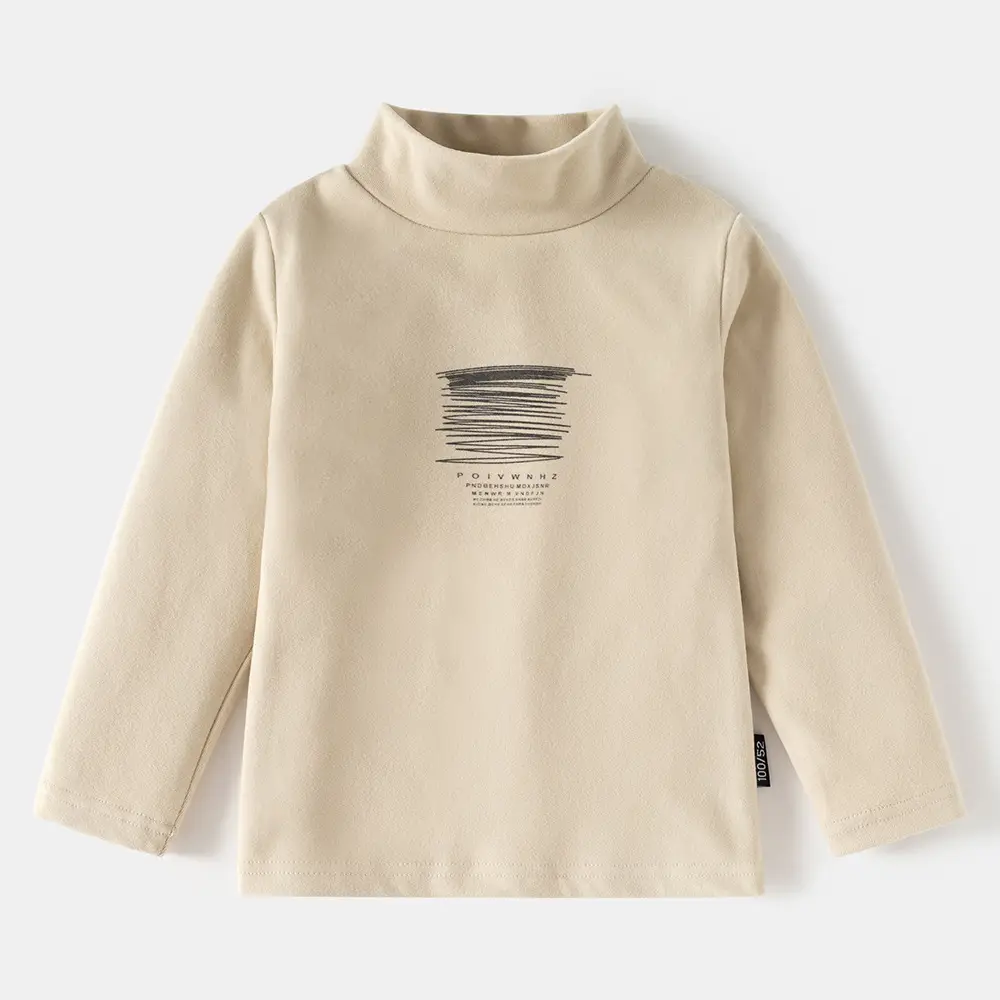 Boys Printed Half Turtleneck Long Sleeve T-Shirt Beige - Image 4