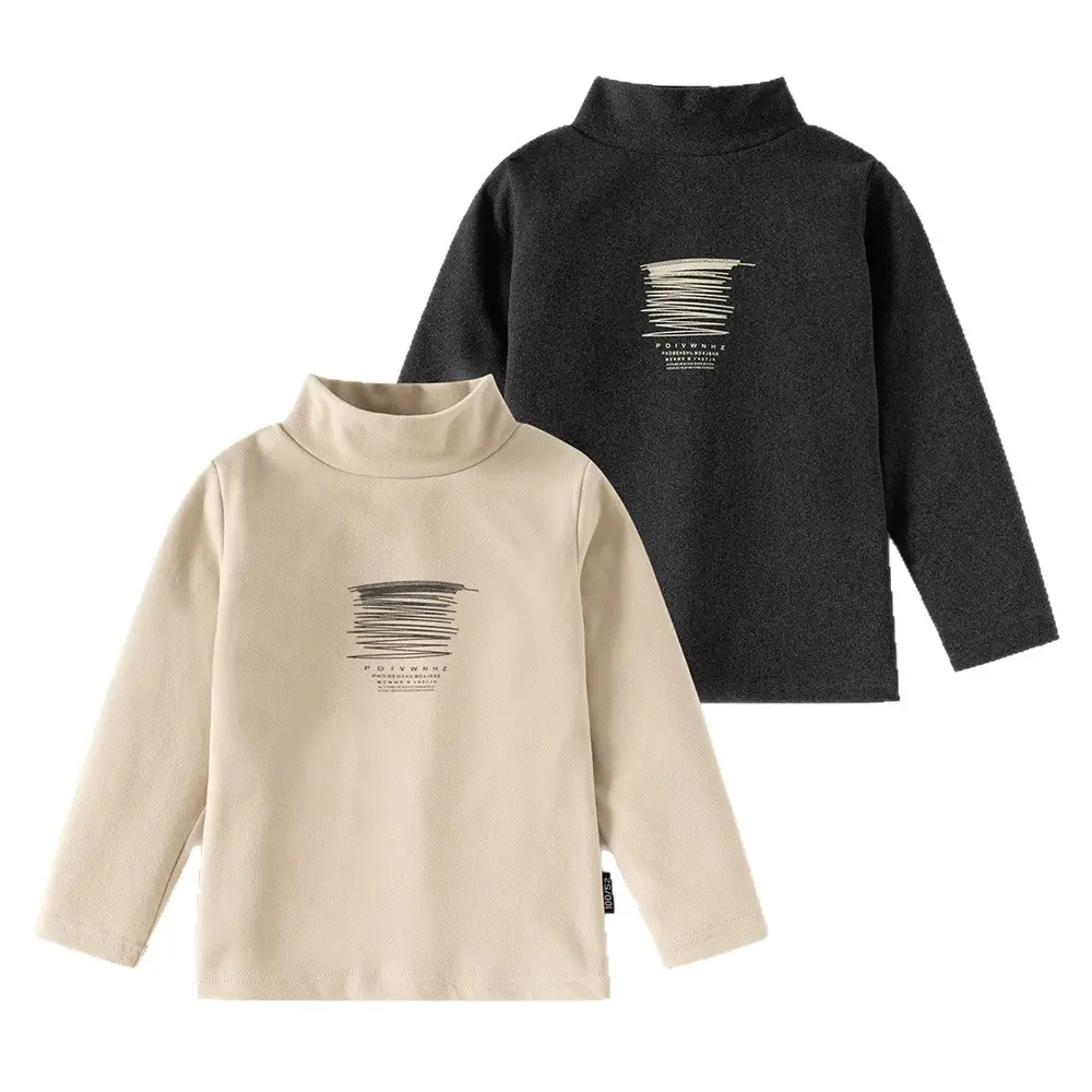 Boys Printed Half Turtleneck Long Sleeve T-Shirt Beige - Image 6