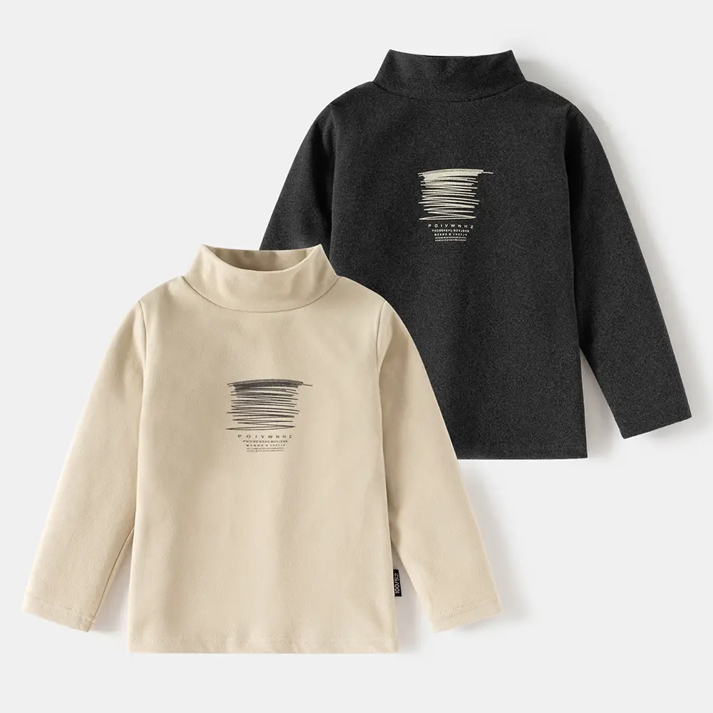 Boys Printed Half Turtleneck Long Sleeve T-Shirt Beige — feature 1