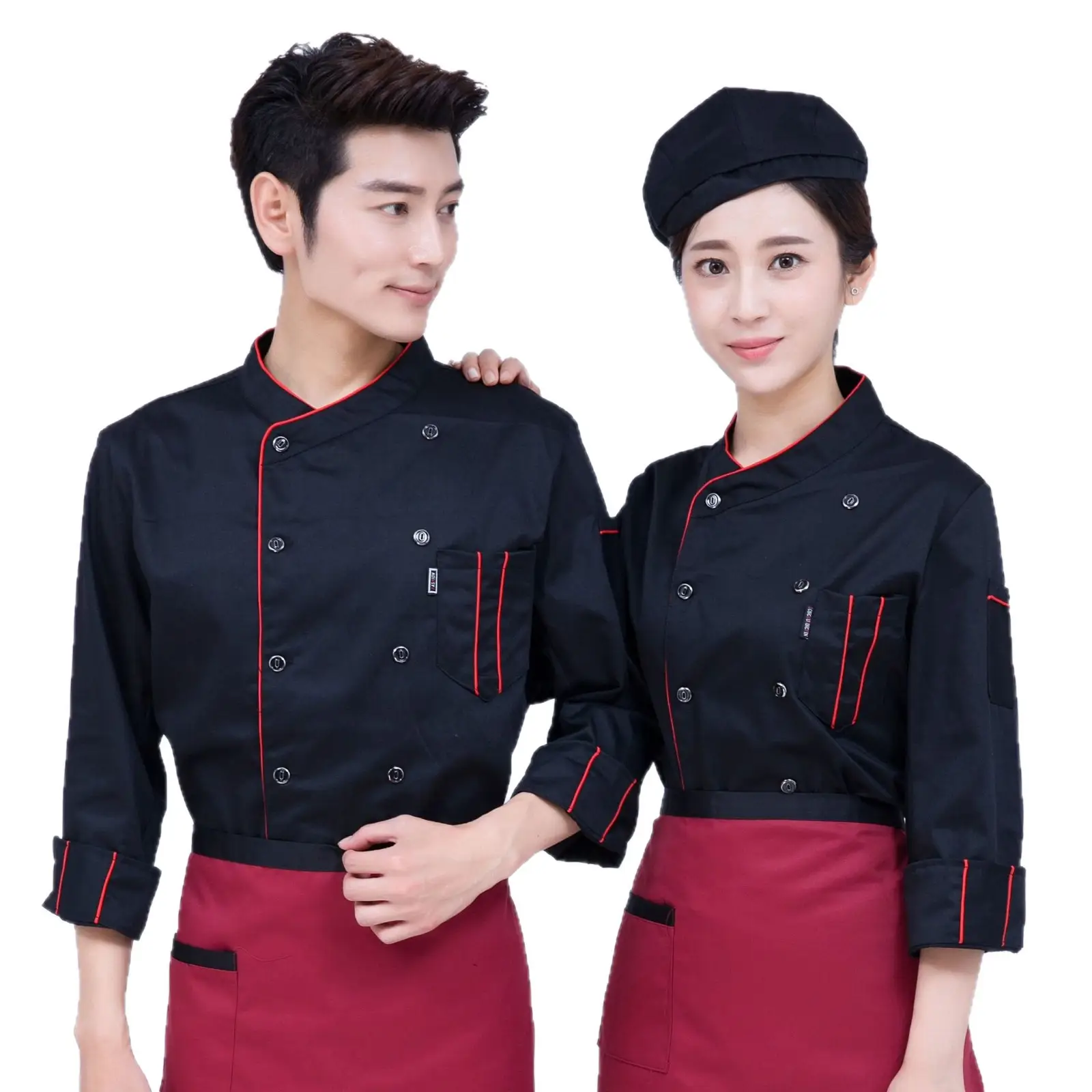 Men & Women Peaked Chef Hats Black Red