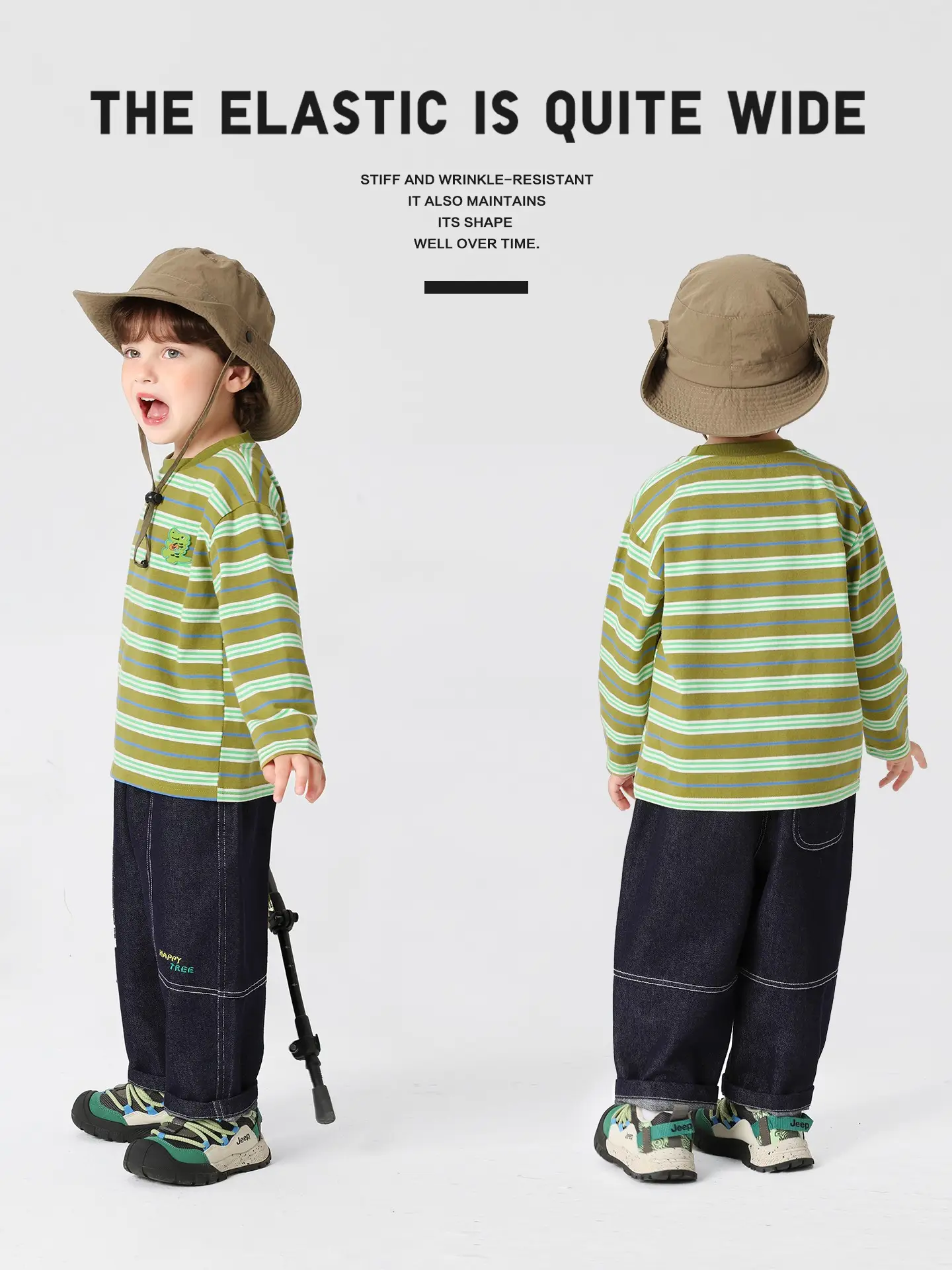 Right European Boys T-Shirt Green Striped Hooded - Image 6