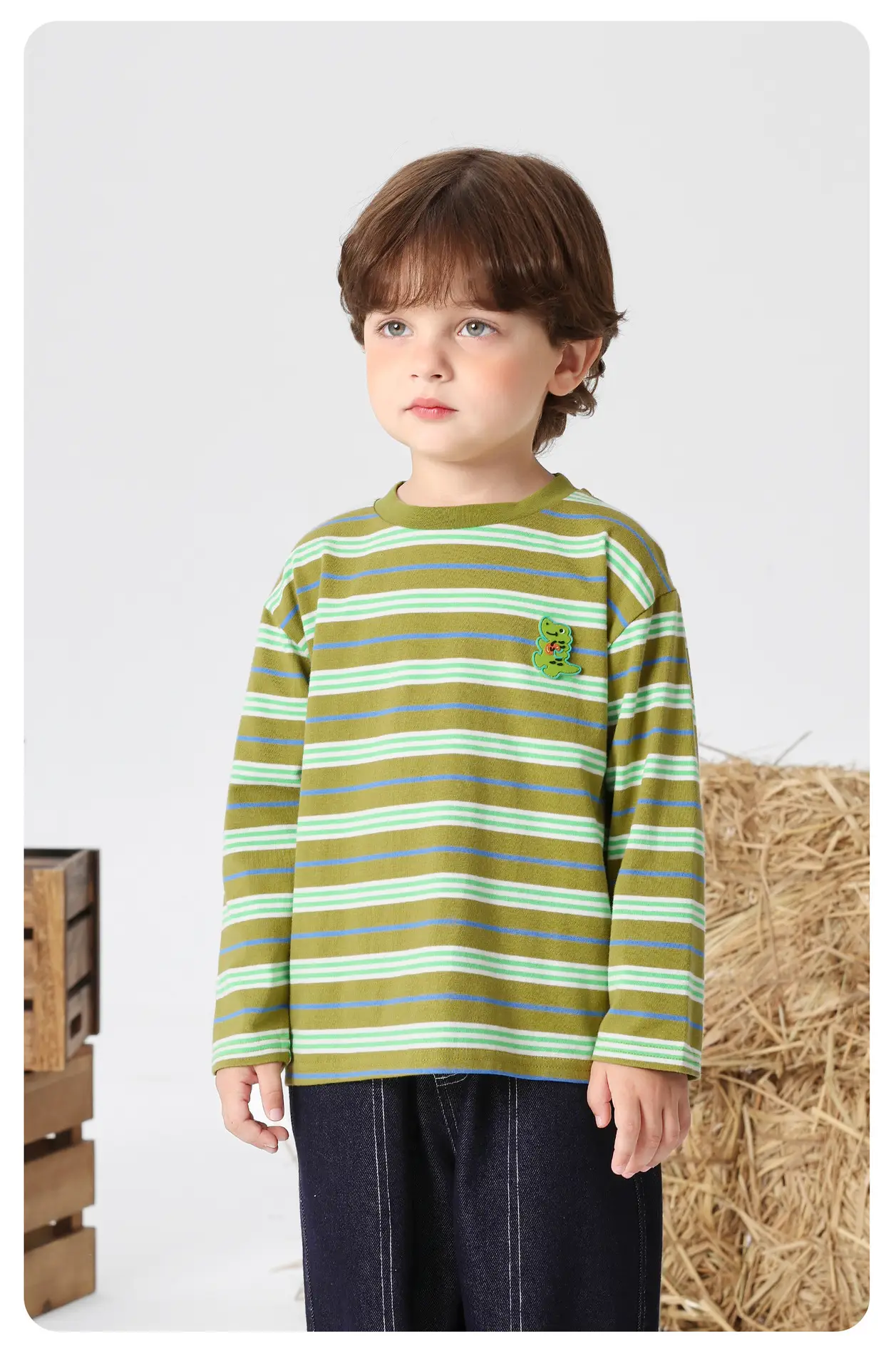 Right European Boys T-Shirt Green Striped Hooded — feature 14