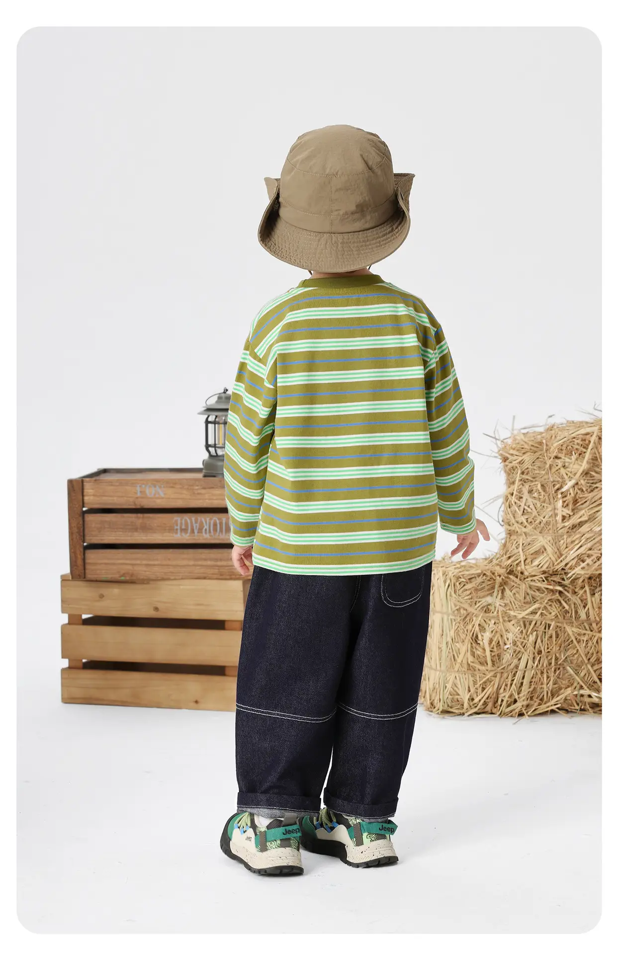 Right European Boys T-Shirt Green Striped Hooded — feature 16