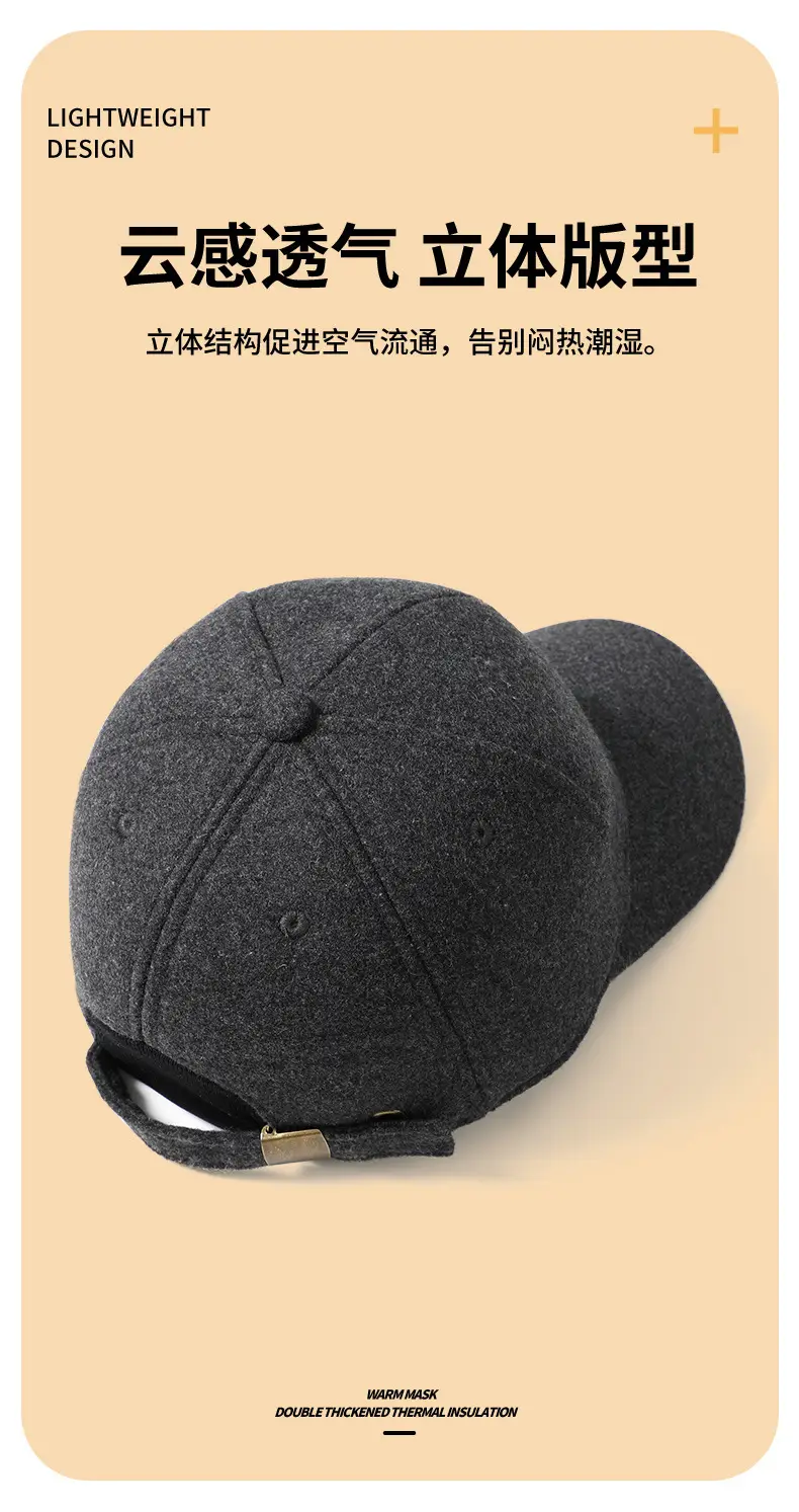 Men Wool Fleece Baseball Cap Windproof Cold Proof — feature 5