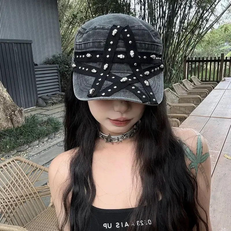Punk Star Wash Denim Cap for Girls - Image 6