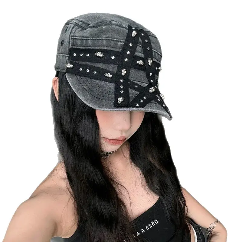 Punk Star Wash Denim Cap for Girls - Image 7