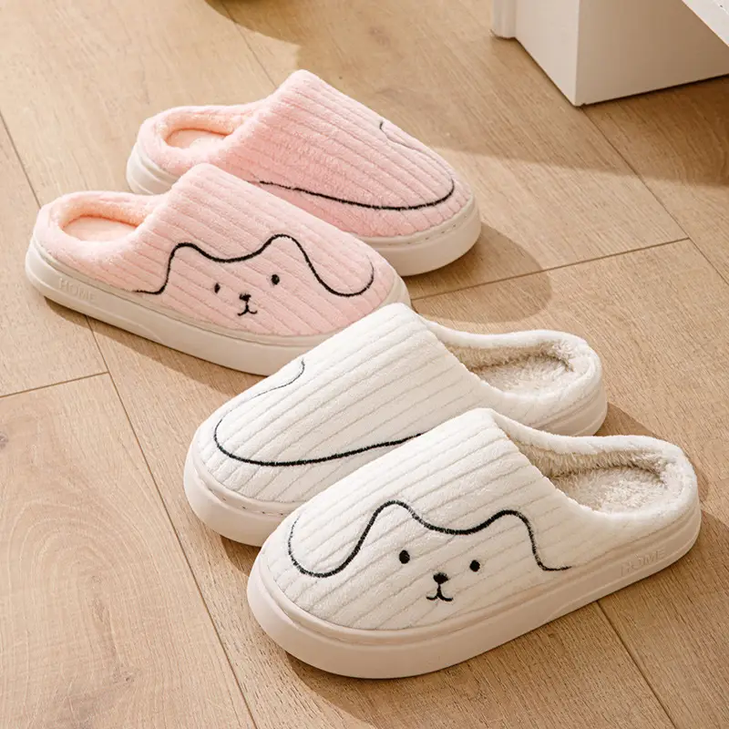 Cotton Slippers for Women in Autumn and Winter Cartoon Indoor Non-Slip Dormitory Home Warm Couple Plush Cotton Shoes for Men