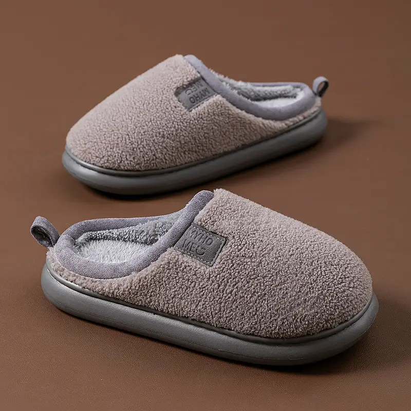 Winter Cashmere Cotton Slippers for Women Indoor Home Non-Slip Fleece-Lined Warm Couple Plush Simple Cotton Slippers for Men - Image 11
