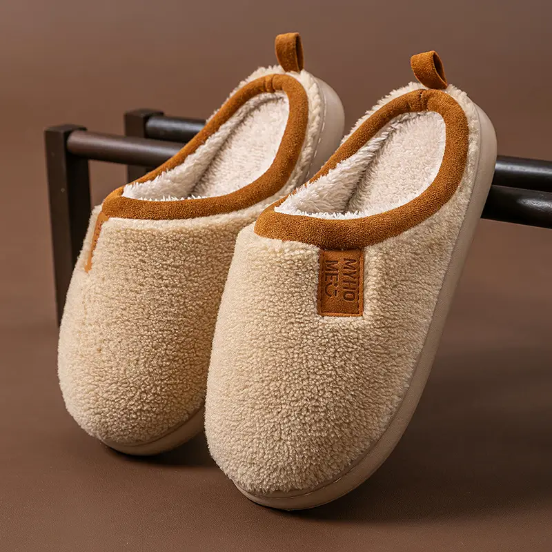 Winter Cashmere Cotton Slippers for Women Indoor Home Non-Slip Fleece-Lined Warm Couple Plush Simple Cotton Slippers for Men - Image 2