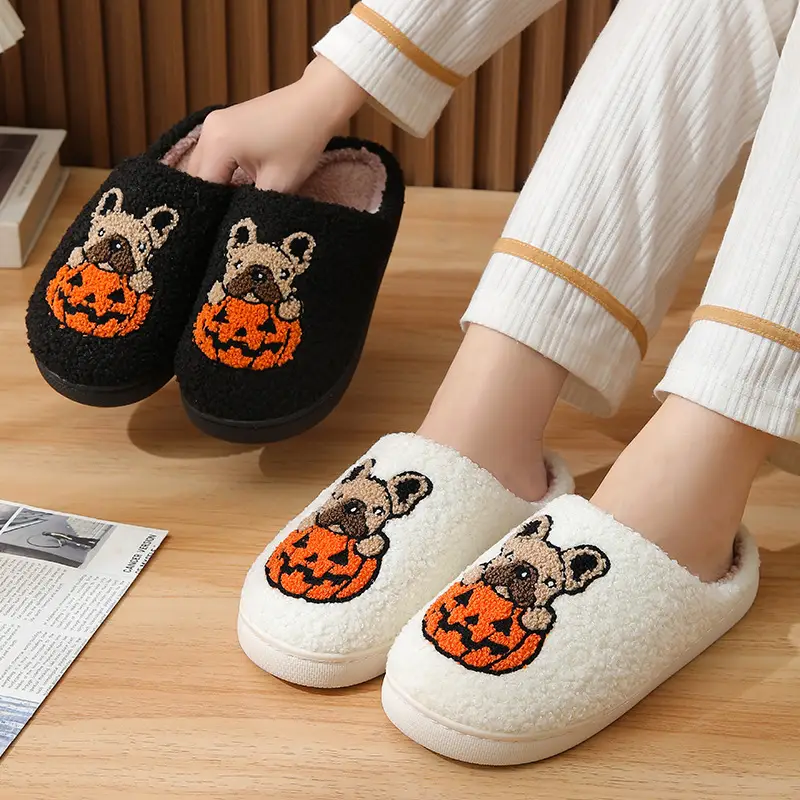 Cross-Border New Halloween Pumpkin Cartoon Warm Winter Cotton Slippers for Men and Women Couples Home Indoor Cotton Slippers