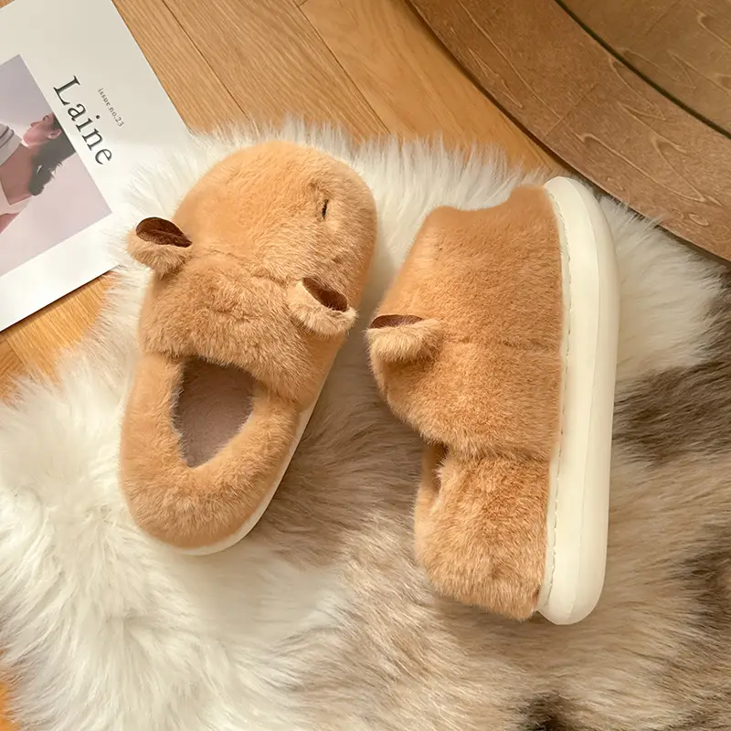 2025 New Kapibara Cotton Slippers Women's Autumn and Winter Cartoon Bag Heel Stuffed Couple Cute Cotton Slippers Men's Autumn and Winter - Image 4