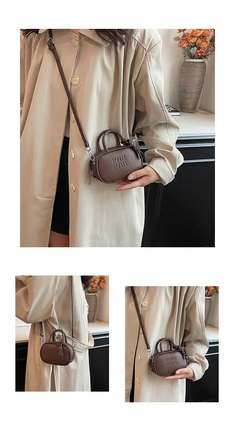 Women's Brown Leather Shoulder Bag with Zipper Closure — feature 14