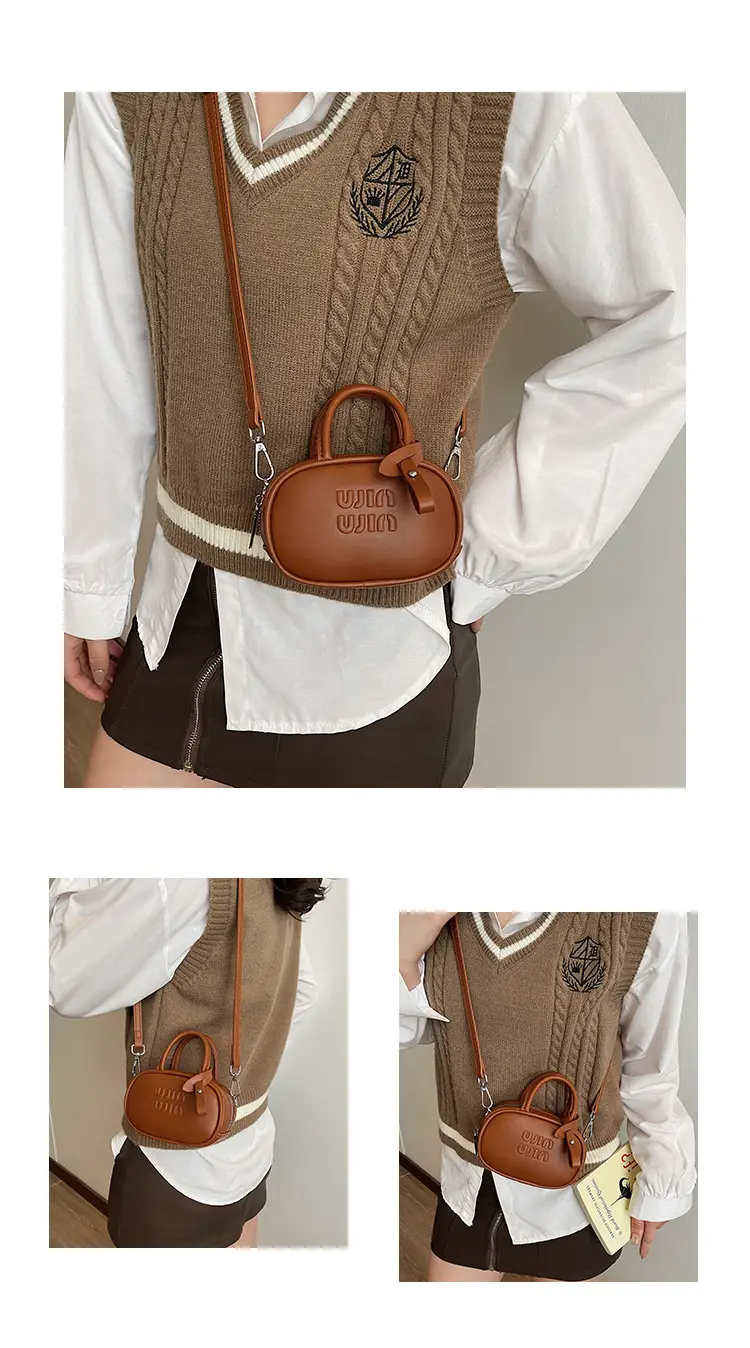 Women's Brown Leather Shoulder Bag with Zipper Closure — feature 15