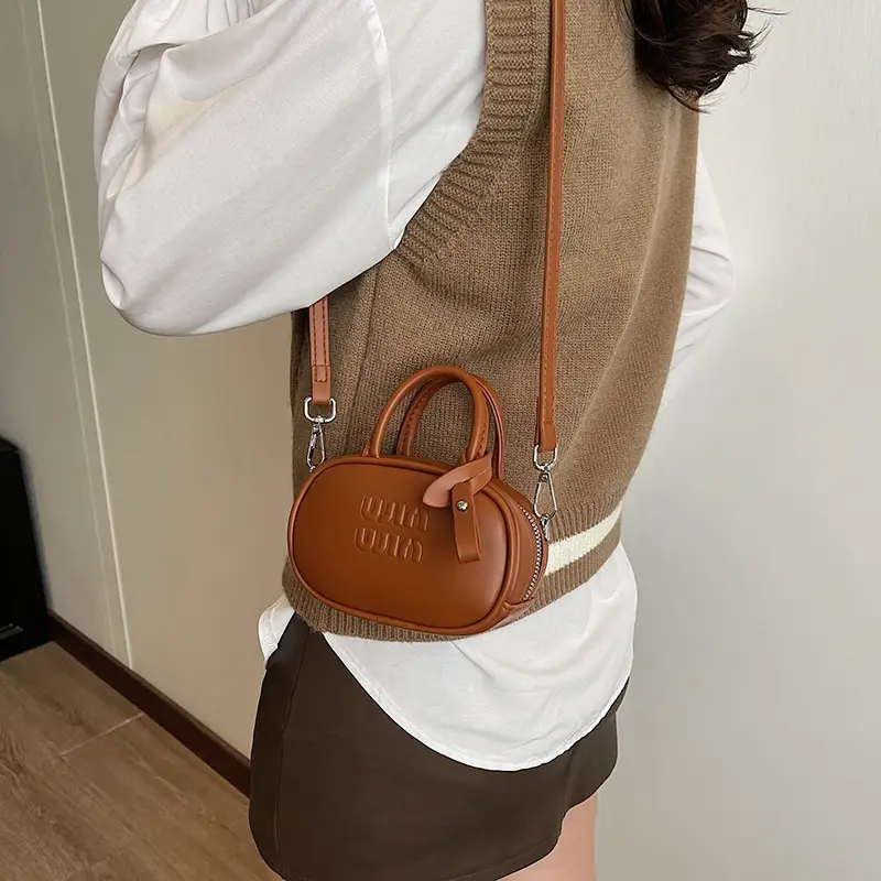 Women's Brown Leather Shoulder Bag with Zipper Closure — feature 19