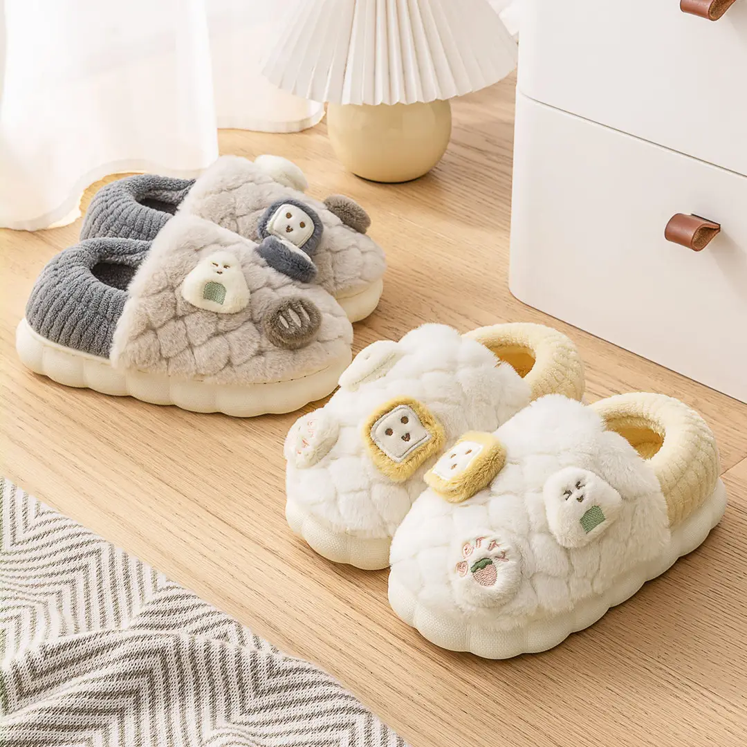 Rice Ball Combination Cotton Shoes for Men, Winter Indoor Home Non-Slip Warm Couple Home Use with Soft Sole Winter Wool Cotton Shoes for Women - Image 7