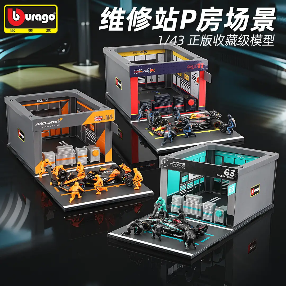 Bimeigao F1 Maintenance Station P Room Model 1:43 Racing Tire Changing Scene Red Bull Mercedes-Benz Mclaren Ferrari