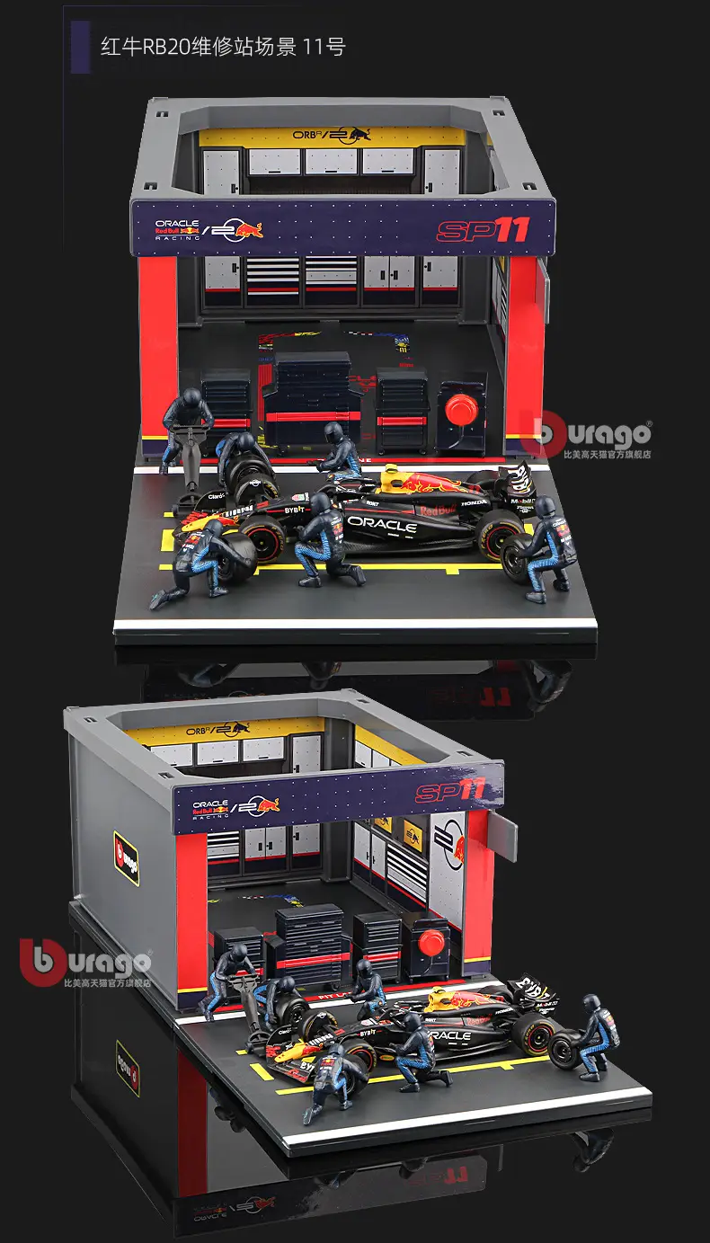 Bimeigao F1 Maintenance Station P Room Model 1:43 Racing Tire Changing Scene Red Bull Mercedes-Benz Mclaren Ferrari — feature 10