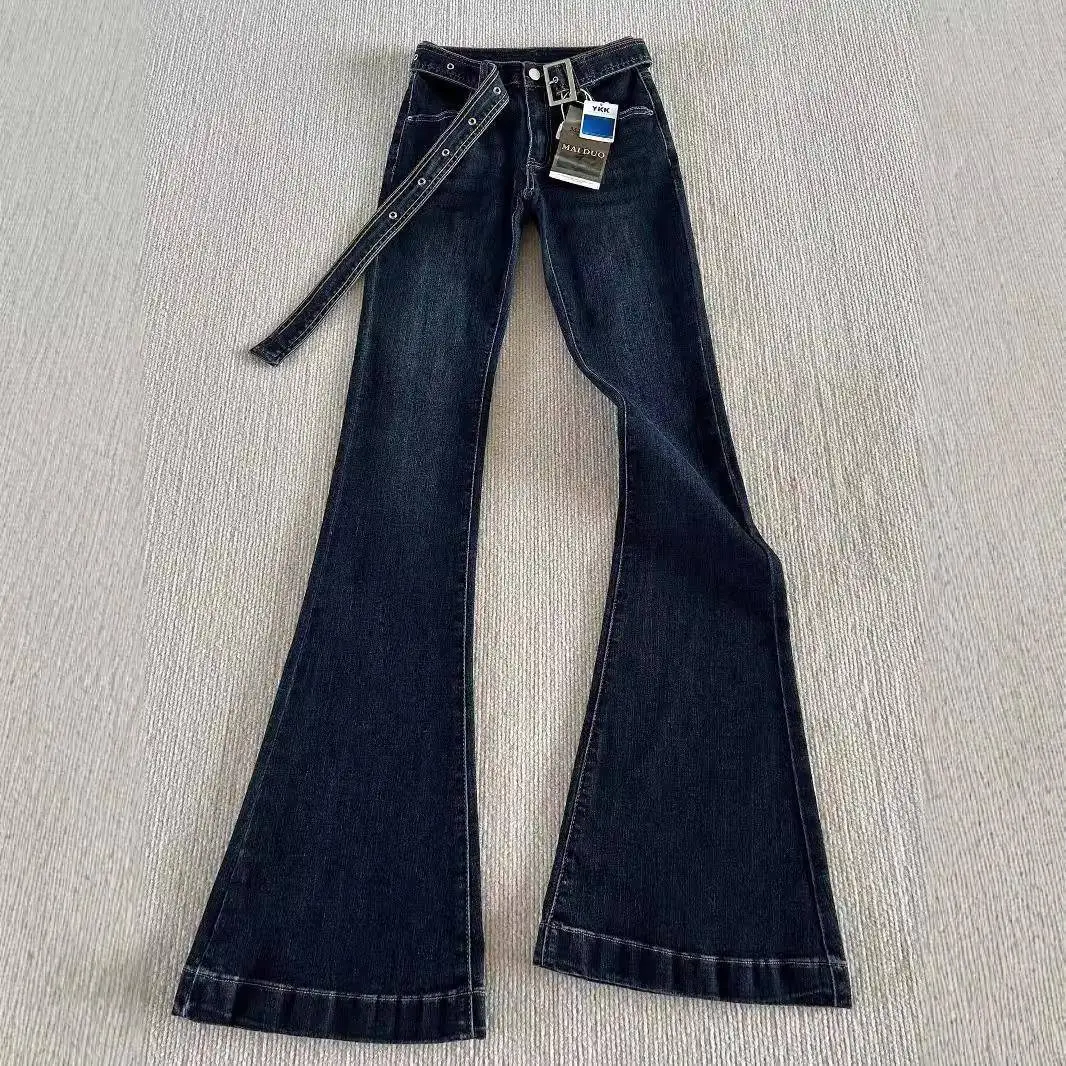 Dark Blue Flared Jeans for Women Summer Slimming