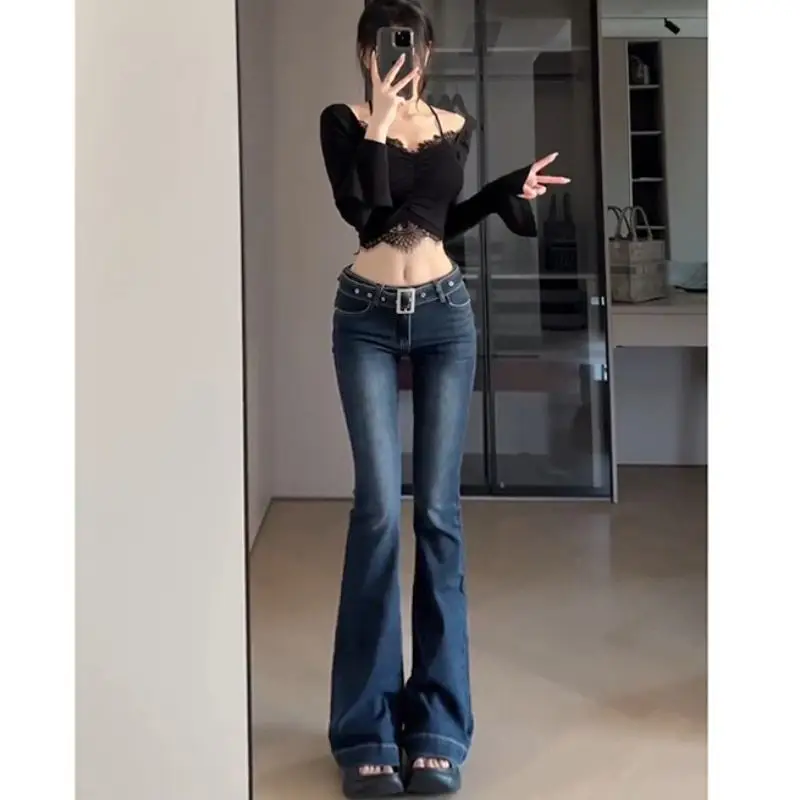 Dark Blue Flared Jeans for Women Summer Slimming — feature 7
