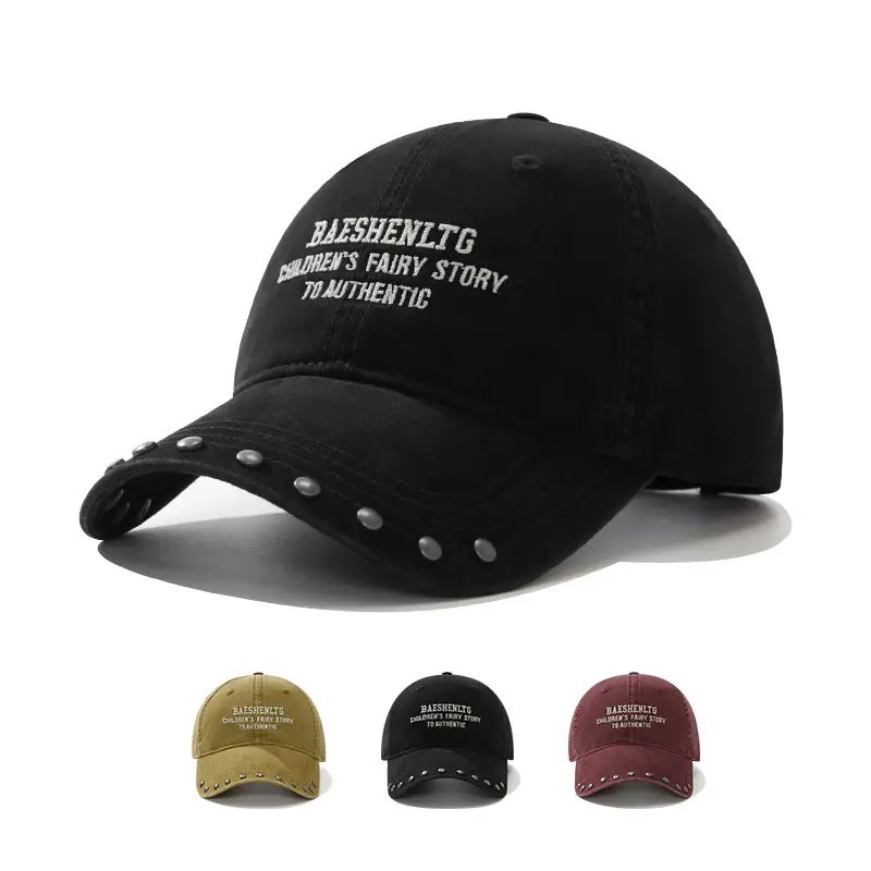 Black Rivet Cap for Women with Wide Brim and Letter Embroidery - Image 5