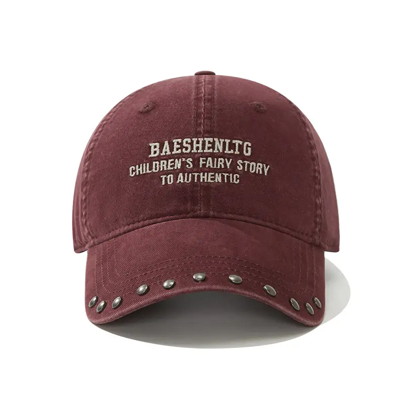 Black Rivet Cap for Women with Wide Brim and Letter Embroidery - Image 3