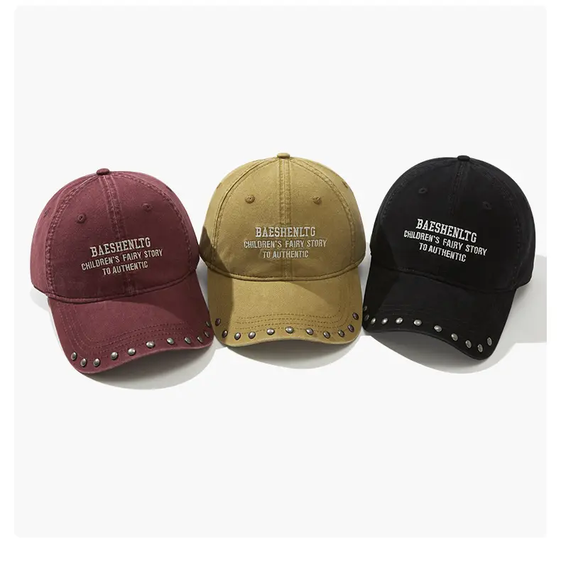 Black Rivet Cap for Women with Wide Brim and Letter Embroidery — feature 11