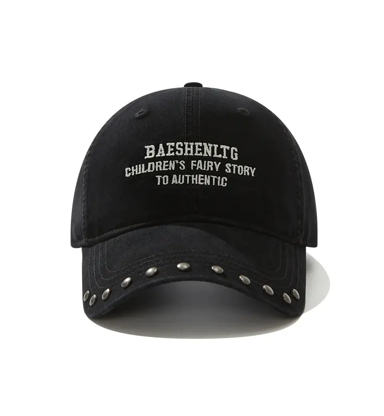 Black Rivet Cap for Women with Wide Brim and Letter Embroidery — feature 12