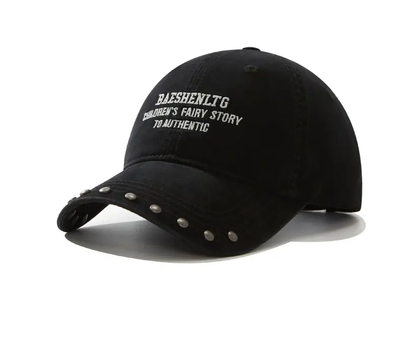Black Rivet Cap for Women with Wide Brim and Letter Embroidery — feature 13