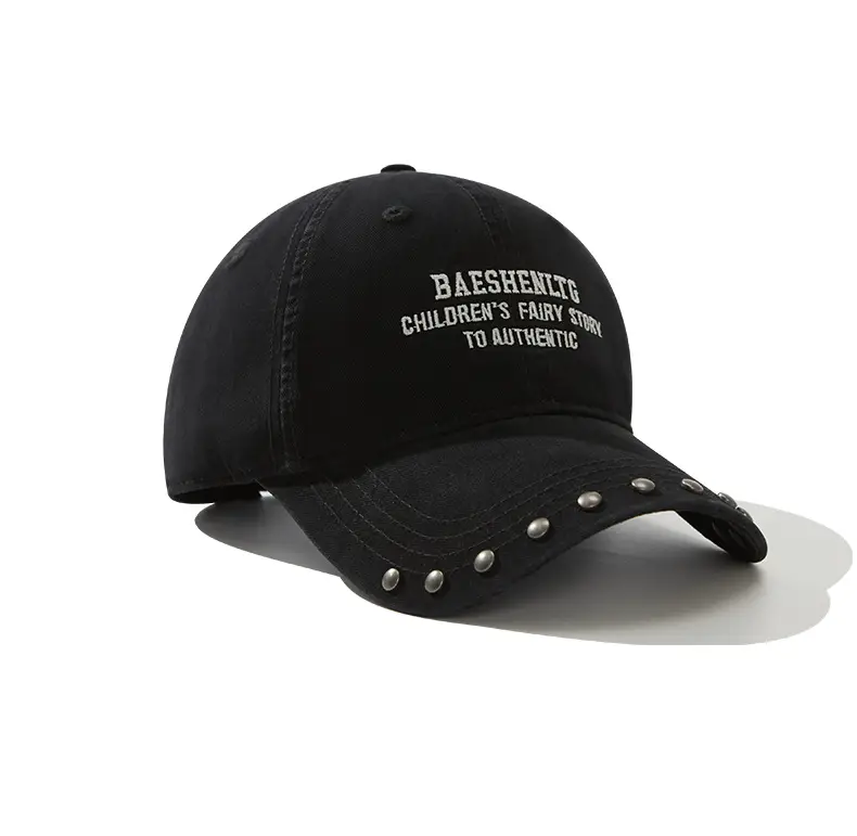 Black Rivet Cap for Women with Wide Brim and Letter Embroidery — feature 15